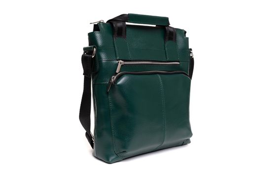 men's leather bag of Emerald color on a white isolated background.