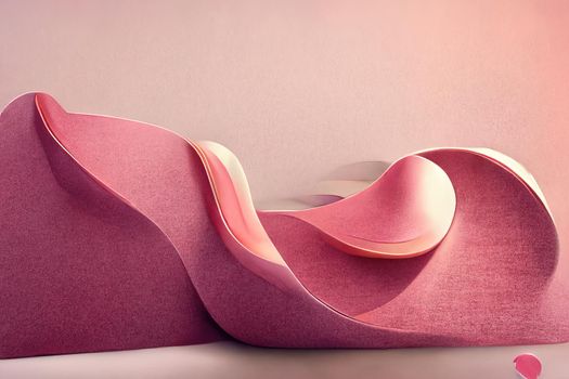 Abstract pink background, wavy fashion wallpaper, 3d illustration