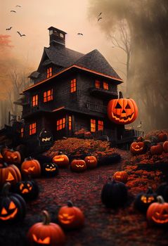 Black and orange house with Halloween theme, 3d illustration