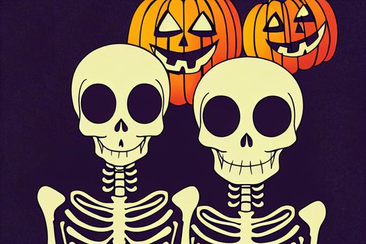 Cute halloween skeleton cartoon. Skeleton in halloween day. Halloween character cartoon. Happy halloween greeting card.