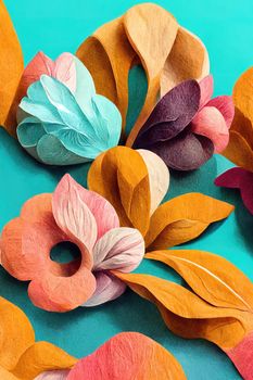 Paper art decorative flowers, 3d illustration