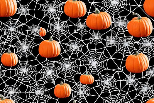 Set of witch hats, pentagram, spider, web and inscription halloween. Halloween concept. Halloween seamless background with witch hats, spider, spiderweb and pentagrams.