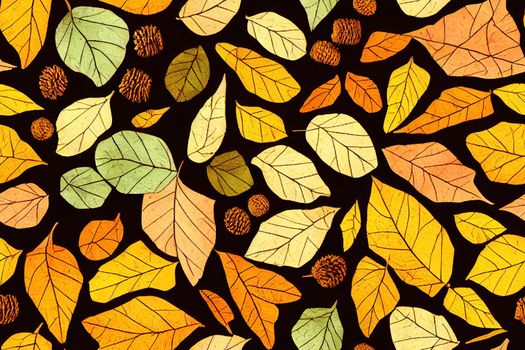 Autumn composition Pattern made of autumn leaves, acorn, pine cones Flat lay, top view , anime style