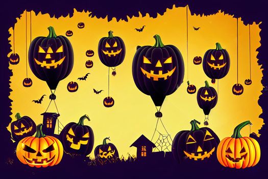 Halloween Sale Promotion Poster or banner with Halloween Ghost Balloons and Pumpkin.Scary air balloons,bat and Halloween Elements.Website spooky,Background or banner Halloween template.
