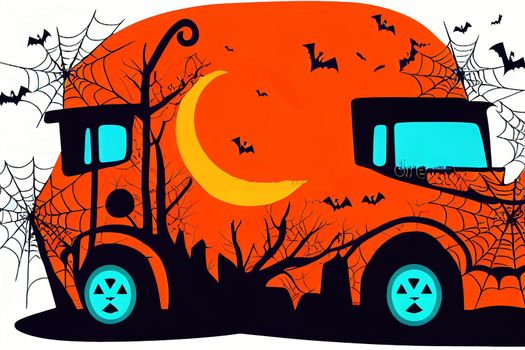 Happy halloween truck svg Raster Illustration isolated on white background.Halloween pumpkin truck. Halloween truck with pumpkin face sublimation. Halloween shirt design