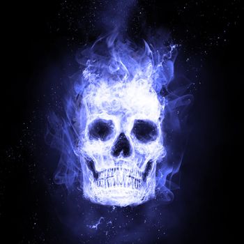 Halloween background with skull in a spooky night.