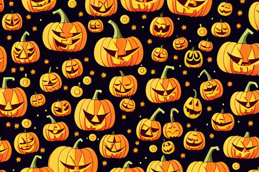Halloween pattern Funny wallpaper for textile, Halloween party background with and horror design. Seamless pattern of Halloween with Cute Pumpkins and Spider Web Halloween Raster Design.