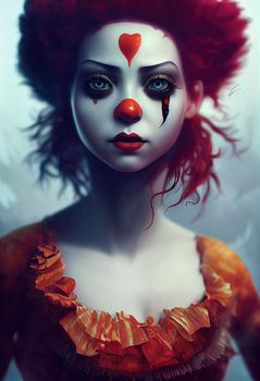 Portrait of a beautiful clown girl, 3d illustration