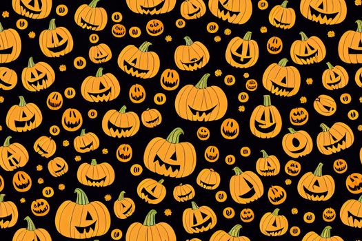 Halloween pattern Funny wallpaper for textile, Halloween party background with and horror design. Seamless pattern of Halloween with Cute Pumpkins and Spider Web Halloween Raster Design.