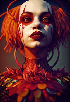 Portrait of a beautiful clown girl, 3d illustration