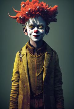 Portrait of a beautiful clown boy, 3d illustration