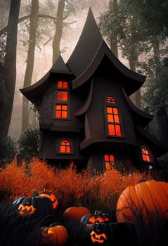 Black and orange house with Halloween theme, 3d illustration