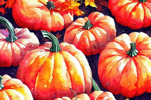 Watercolor autumn pumpkin composition, perfect to use on the web or in print , anime style