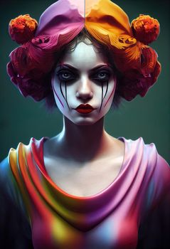 Portrait of a beautiful clown girl, 3d illustration