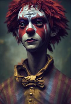 Portrait of a beautiful clown boy, 3d illustration