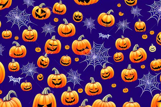 halloween banner. halloween background. halloween day concept. happy halloween background. purple, cute pumpkins and ghost, star, spider web.