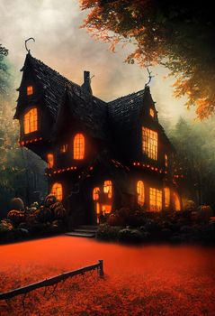 Black and orange house with Halloween theme, 3d illustration