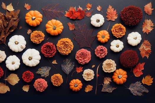 Autumn composition Frame made of autumn dried flowers and leaves on white background Flat lay, top view, copy space , anime style