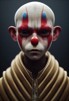 Portrait of a beautiful clown boy, 3d illustration