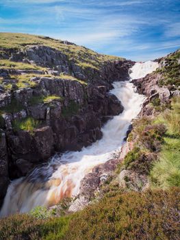 Cauldron Snout, a cascade on the upper reaches of the River Tees, immediately below the dam of the Cow Green Reservoir, North Pennines, UK
