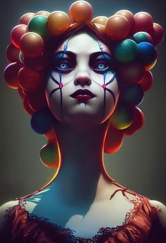 Portrait of a beautiful clown girl, 3d illustration