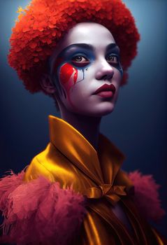 Portrait of a beautiful clown girl, 3d illustration