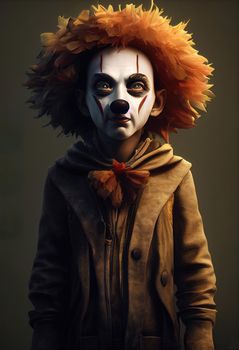 Portrait of a beautiful clown boy, 3d illustration