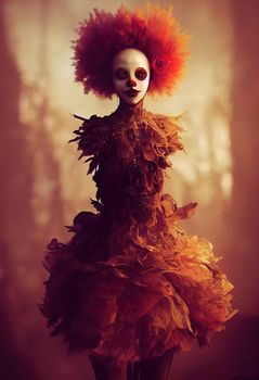 Portrait of a beautiful clown girl, 3d illustration