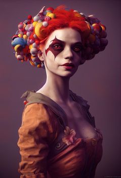 Portrait of a beautiful clown girl, 3d illustration