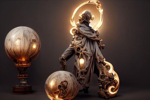 Abstract baroque sculpture of man of light,3d illustration