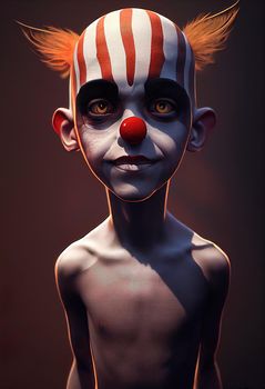 Portrait of a beautiful clown boy, 3d illustration