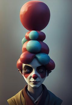 Portrait of a beautiful clown boy, 3d illustration