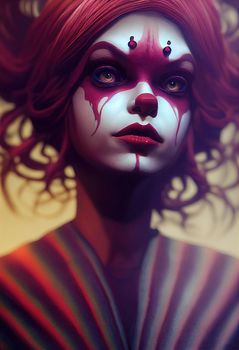 Portrait of a beautiful clown girl, 3d illustration