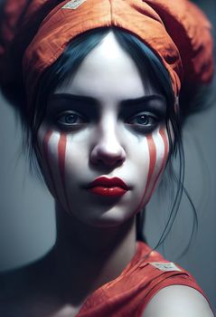 Portrait of a beautiful clown girl, 3d illustration