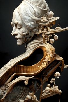 Sculpture of baroque piano, 3d illustration