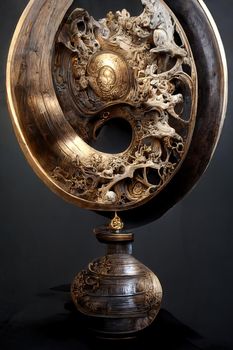 Baroque sculpture of gong, intricate details, 3d illustration