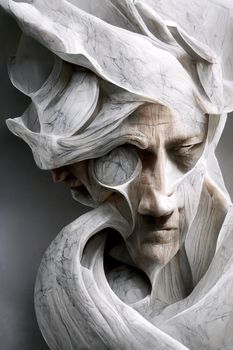 Abstract marble baroque sculpture, 3d illustration