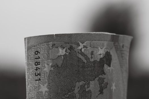Close up macro detail of EURO money banknotes, detail photo of EURO. World money concept, inflation and economy concept