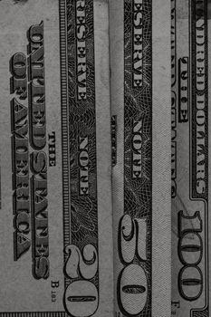 Detail of dollars money on table. Macro shot, close up photo of money. Business concept.