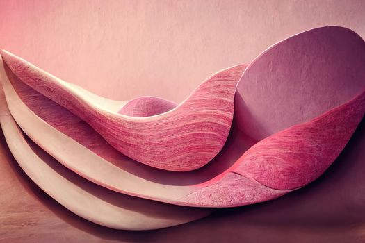 Abstract pink background, wavy fashion wallpaper, 3d illustration