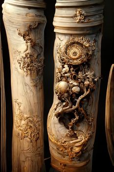 Baroque sculpture of drums, 3d illustration