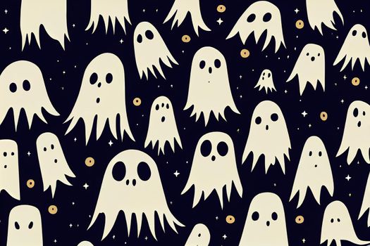 Set of cloth Ghosts. Flying Phantoms. Halloween scary ghostly monsters. Cute cartoon spooky characters. Holiday Silhouettes. Hand drawn trendy Raster illustration. All elements are isolated