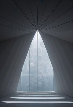 Interior shot of a modern contemporary futuristic chapel, 3d illustration
