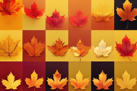 Autumn sale banner 50 percent discount number with maple leaf on yellow background 3d render , anime style