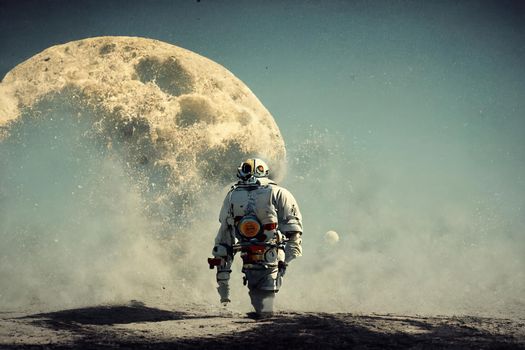 Man going on the moon, 3d illustration