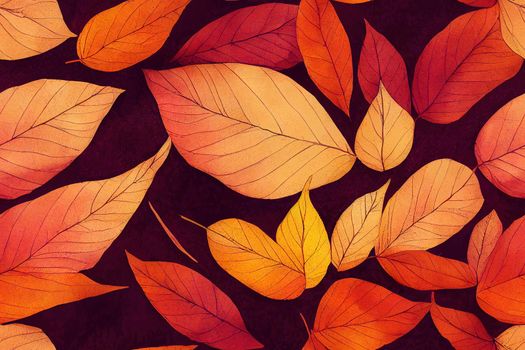 Graphic composition with stylized autumn leaves close up Natural floral pattern , anime style