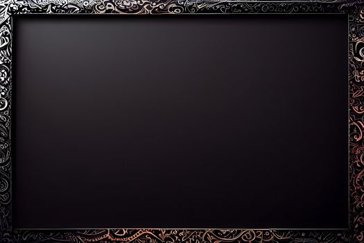 ornate black and gold rectangular picture frame mockup, neural network generated art. Digitally generated image. Not based on any actual scene or pattern.