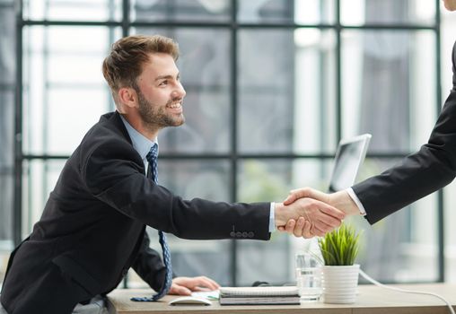 businessman handshake for teamwork of business merger and acquisition