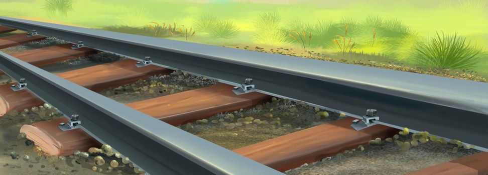 Railroad tracks. Digital Painting Background, Illustration.