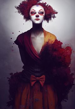 Portrait of a beautiful clown girl, 3d illustration